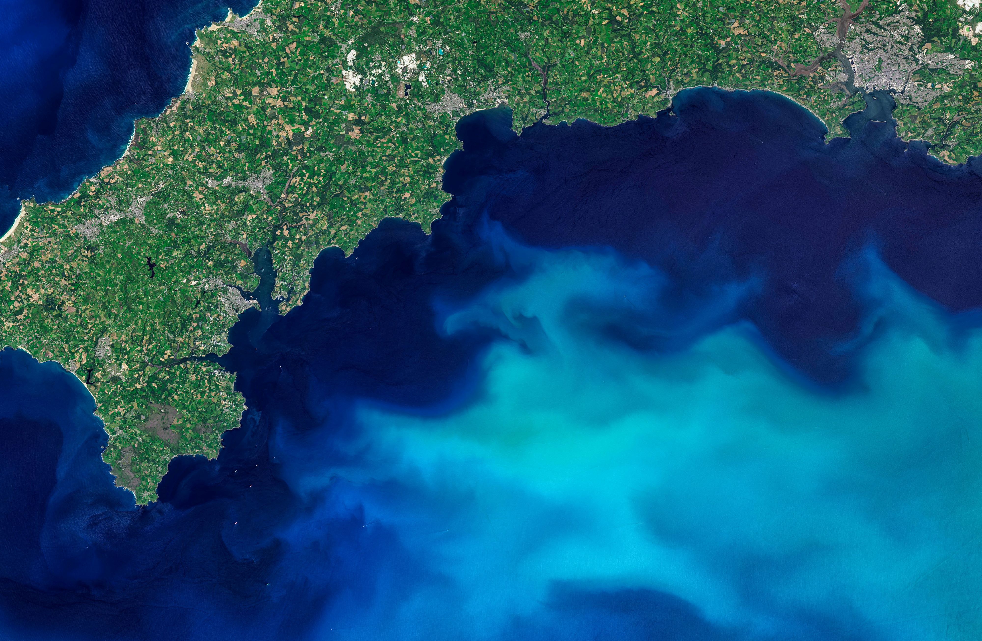 Phytoplankton bloom off the southwest coast of England