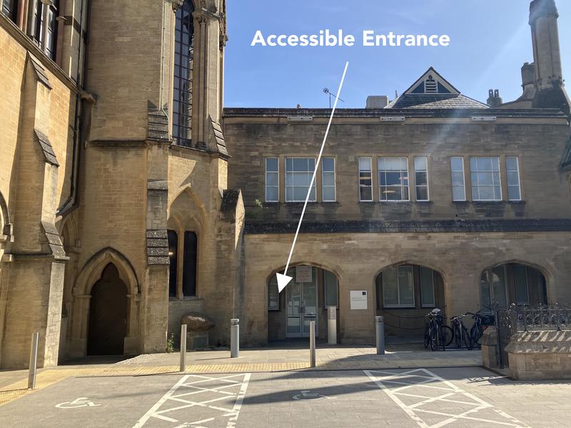The arches on the right of the Museum showing the accessible entrance